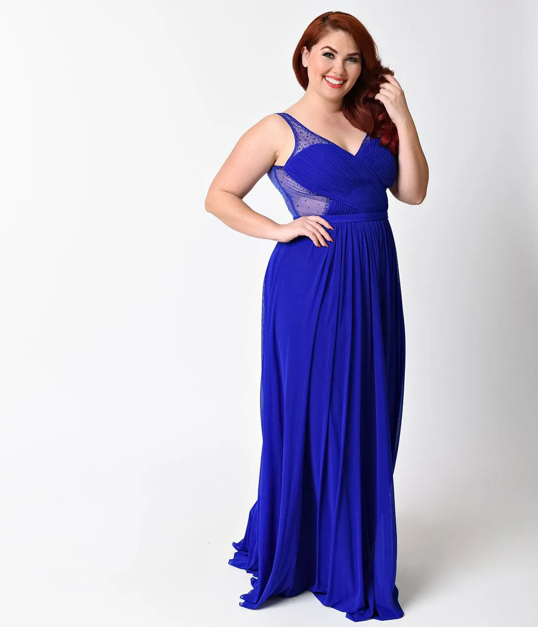 Ladivine by Cinderella Divine Plus Size Royal Blue Sexy Embellished Chiffon Dress sold by Unique Vintage product image thumbnail 3