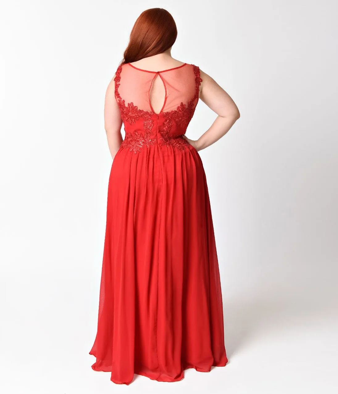 Ladivine by Cinderella Divine Plus Size Red V-Neck Embellished Chiffon Dress sold by Unique Vintage product image thumbnail 4