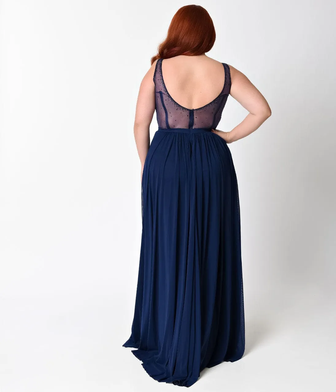 Ladivine by Cinderella Divine Plus Size Navy Blue Sexy Embellished Chiffon Dress sold by Unique Vintage product image thumbnail 4