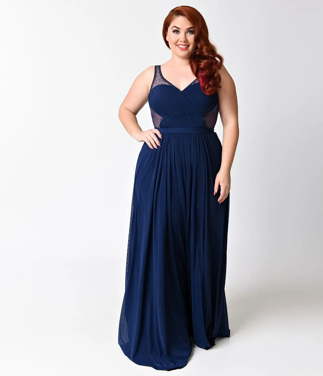 Ladivine by Cinderella Divine Plus Size Navy Blue Sexy Embellished Chiffon Dress sold by Unique Vintage