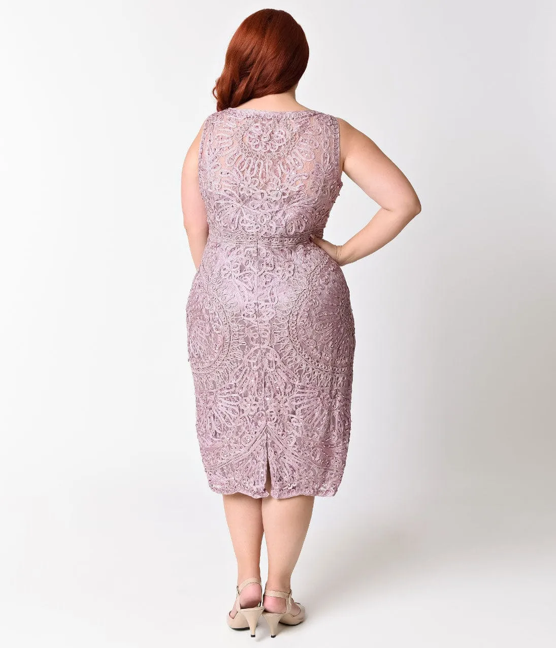 Plus Size Mauve Midi Lace Embellished Dress sold by Unique Vintage product image thumbnail 4