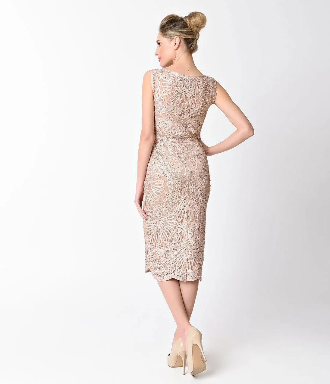 Mauve Midi Lace V Neck Embellished Dress sold by Unique Vintage product image thumbnail 4