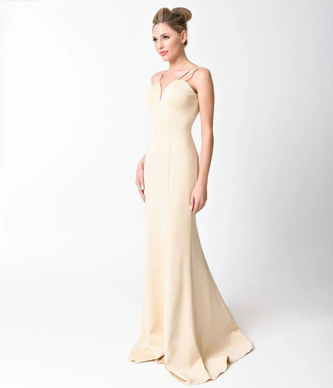 Smooth Champagne Spaghetti Strap V-Neck Gown sold by Unique Vintage product image thumbnail 3