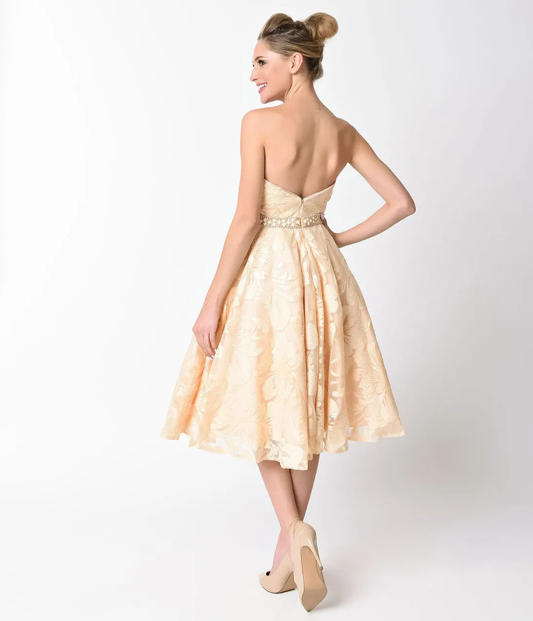Champagne Strapless Sweetheart Sequined Short Dress sold by Unique Vintage product image thumbnail 4