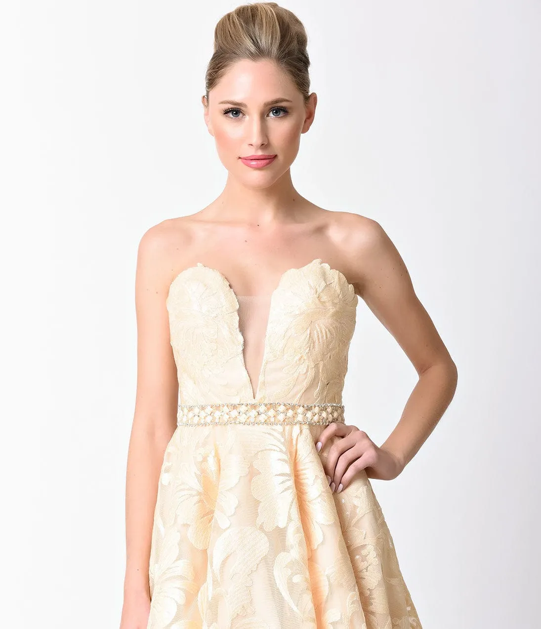 Champagne Strapless Sweetheart Sequined Short Dress sold by Unique Vintage product image thumbnail 2