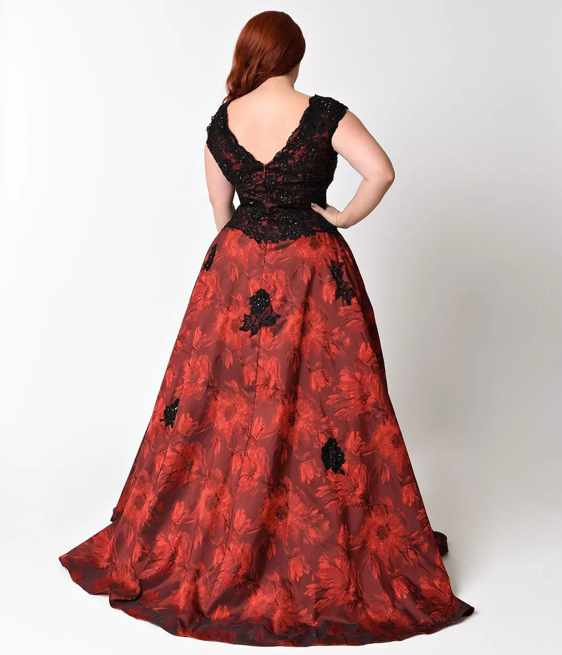 Plus Size Burgundy & Black Embellished Cap Sleeve Dress sold by Unique Vintage product image thumbnail 4