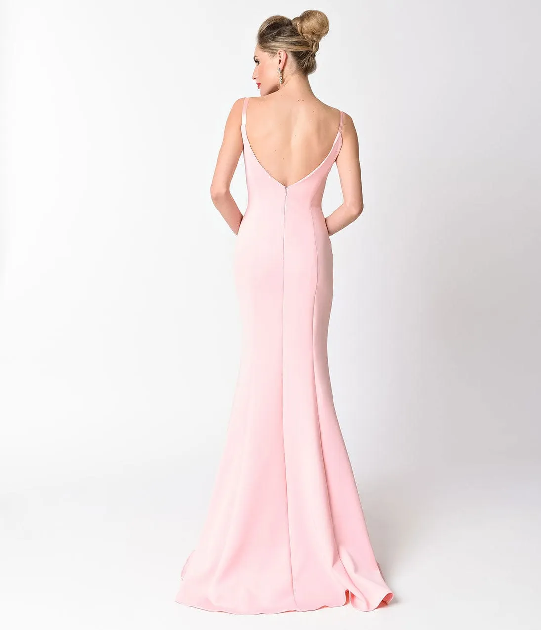 Blush Spaghetti Strap V-Neck Long Dress sold by Unique Vintage product image thumbnail 4