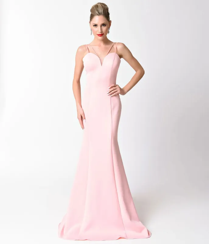 Blush Spaghetti Strap V-Neck Long Dress sold by Unique Vintage