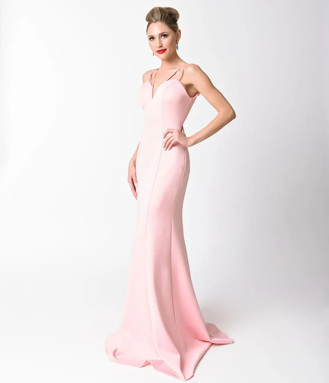 Blush Spaghetti Strap V-Neck Long Dress sold by Unique Vintage product image thumbnail 3