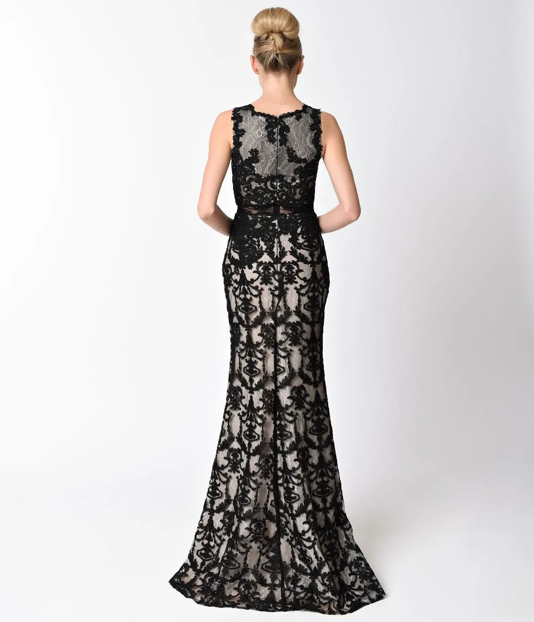 Black Lace Sheer Illusion Two Piece Long Dress sold by Unique Vintage product image thumbnail 4