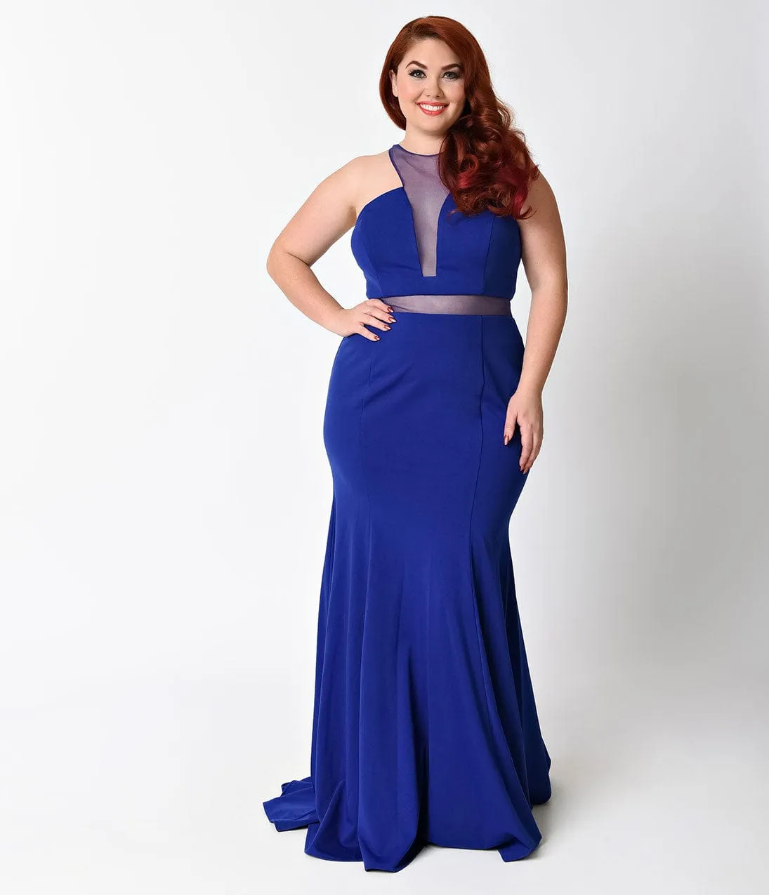 Ladivine by Cinderella Divine Plus Size Royal Blue Sexy Mermaid Cut Out Dress sold by Unique Vintage