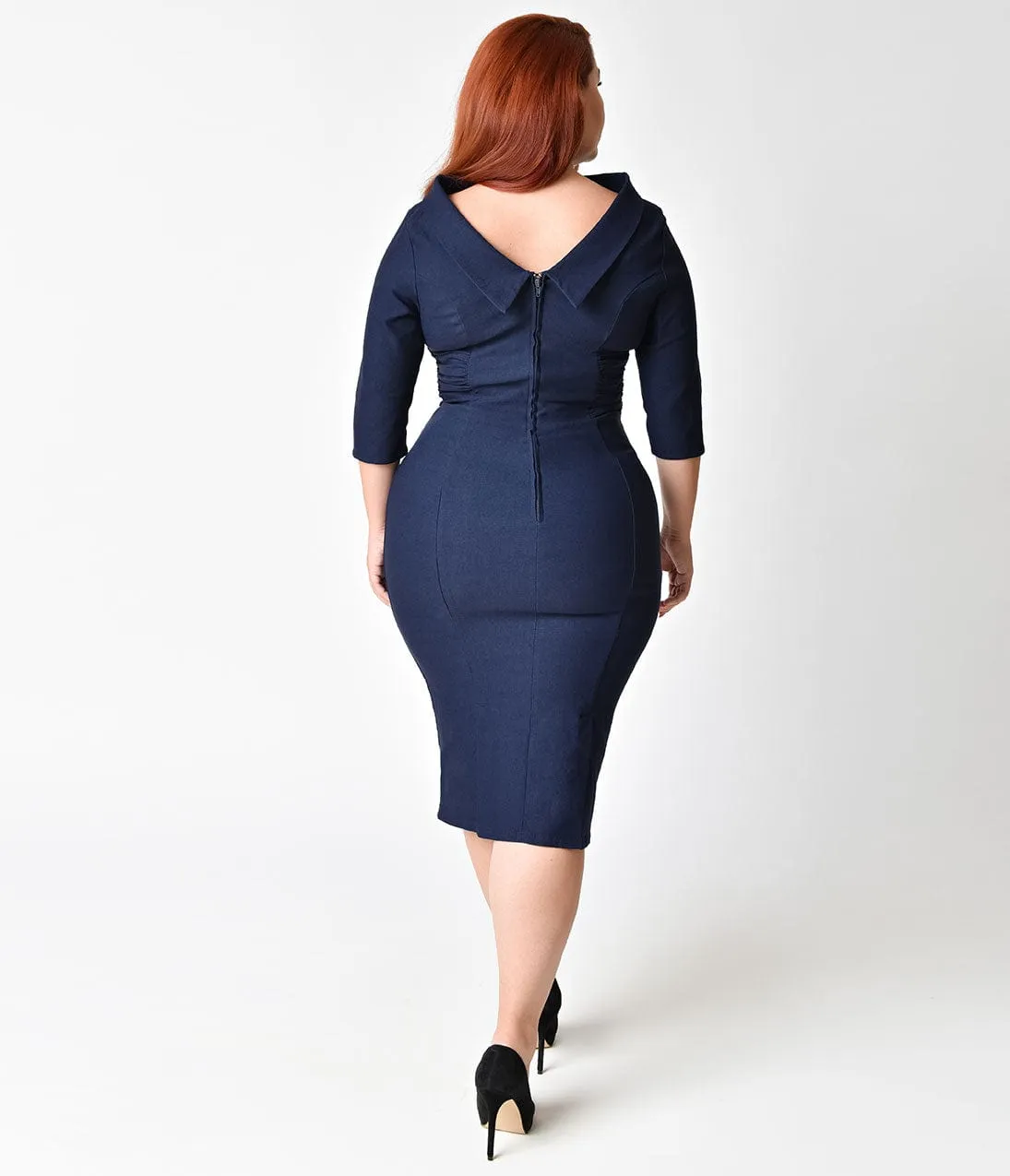 Unique Vintage Plus Size 1960s Navy Blue Stretch Sleeved Lucinda Wiggle Dress sold by Unique Vintage product image thumbnail 5
