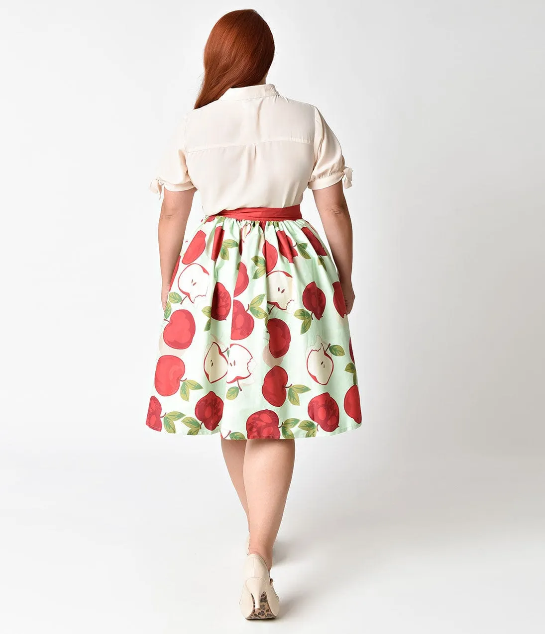 Unique Vintage Plus Size 1950s Mint & Red Apple Bunch Print Swing Skirt sold by Unique Vintage product image thumbnail 5