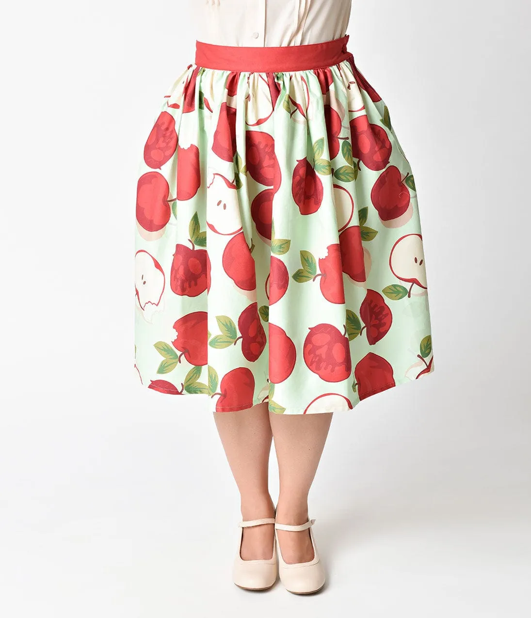 Unique Vintage Plus Size 1950s Mint & Red Apple Bunch Print Swing Skirt sold by Unique Vintage product image thumbnail 3