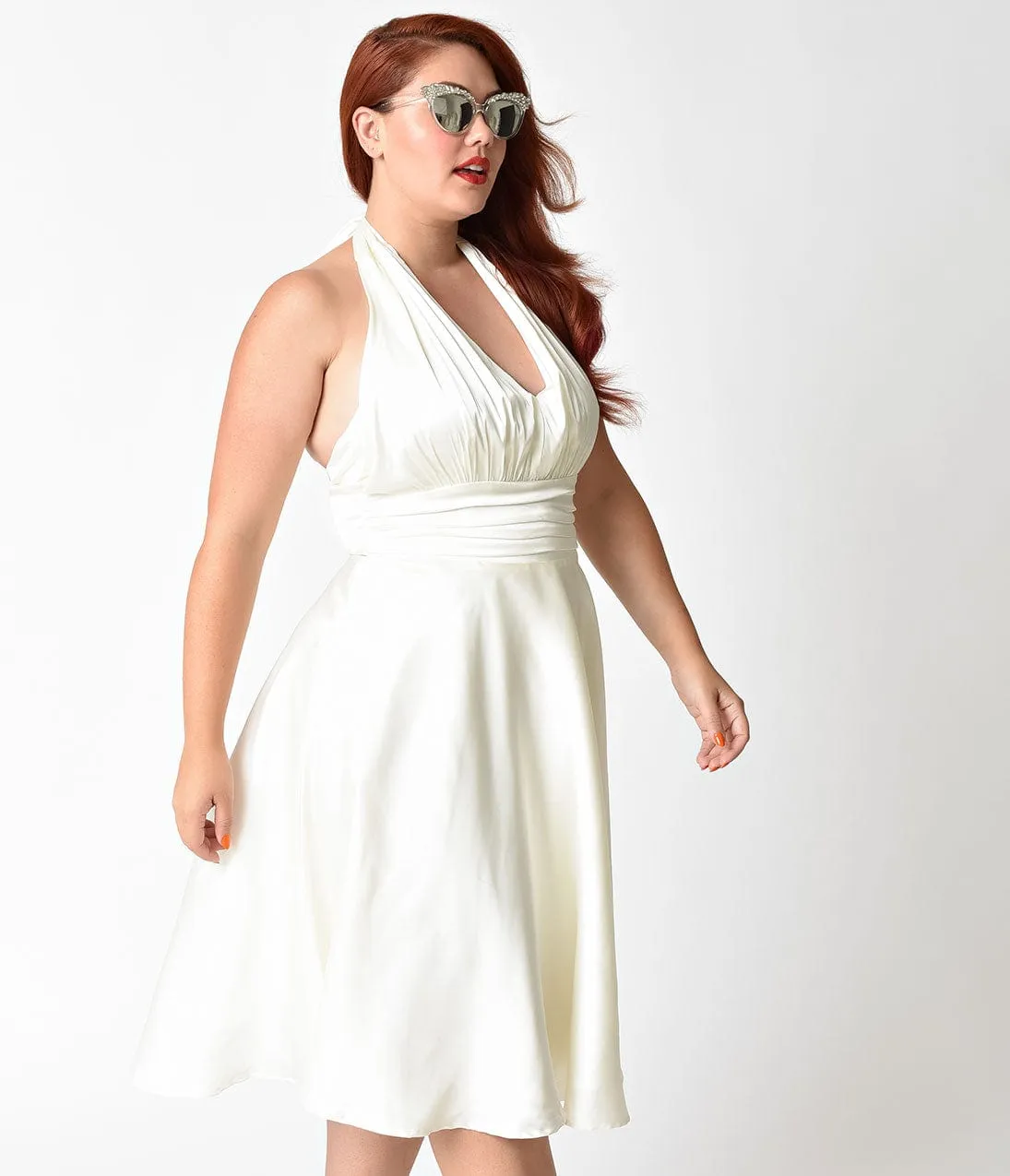 Unique Vintage Plus Size 1950s Style Ivory Satin Halter Hyannis Swing Dress sold by Unique Vintage product image thumbnail 3