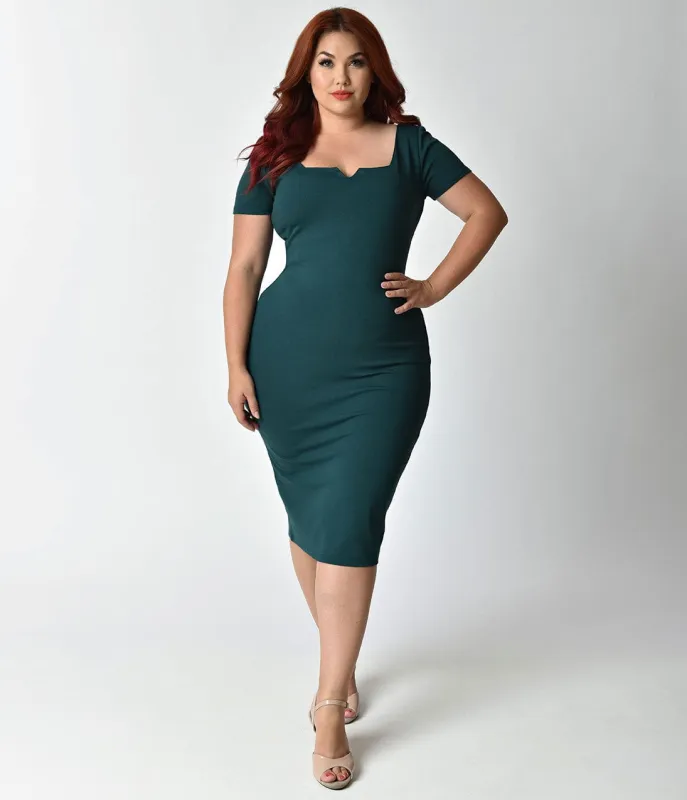 Unique Vintage Plus Size Dark Teal Short Sleeve Harris Knit Wiggle Dress made by Unique Vintage