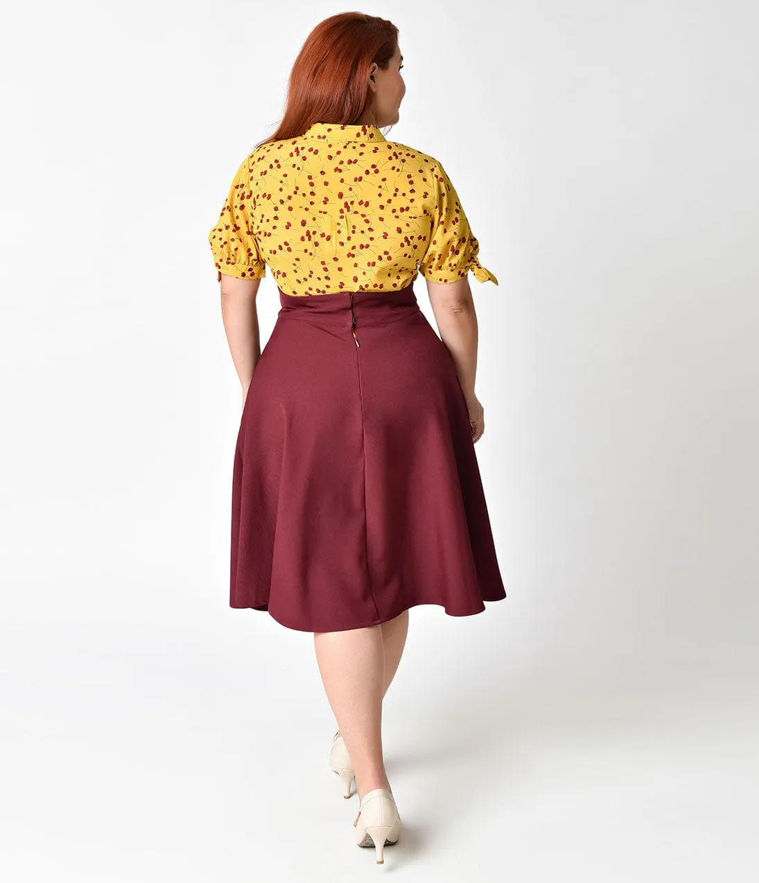 Unique Vintage Plus Size Retro Style Burgundy Red High Waist Vivien Swing Skirt sold by Unique Vintage product image thumbnail 2