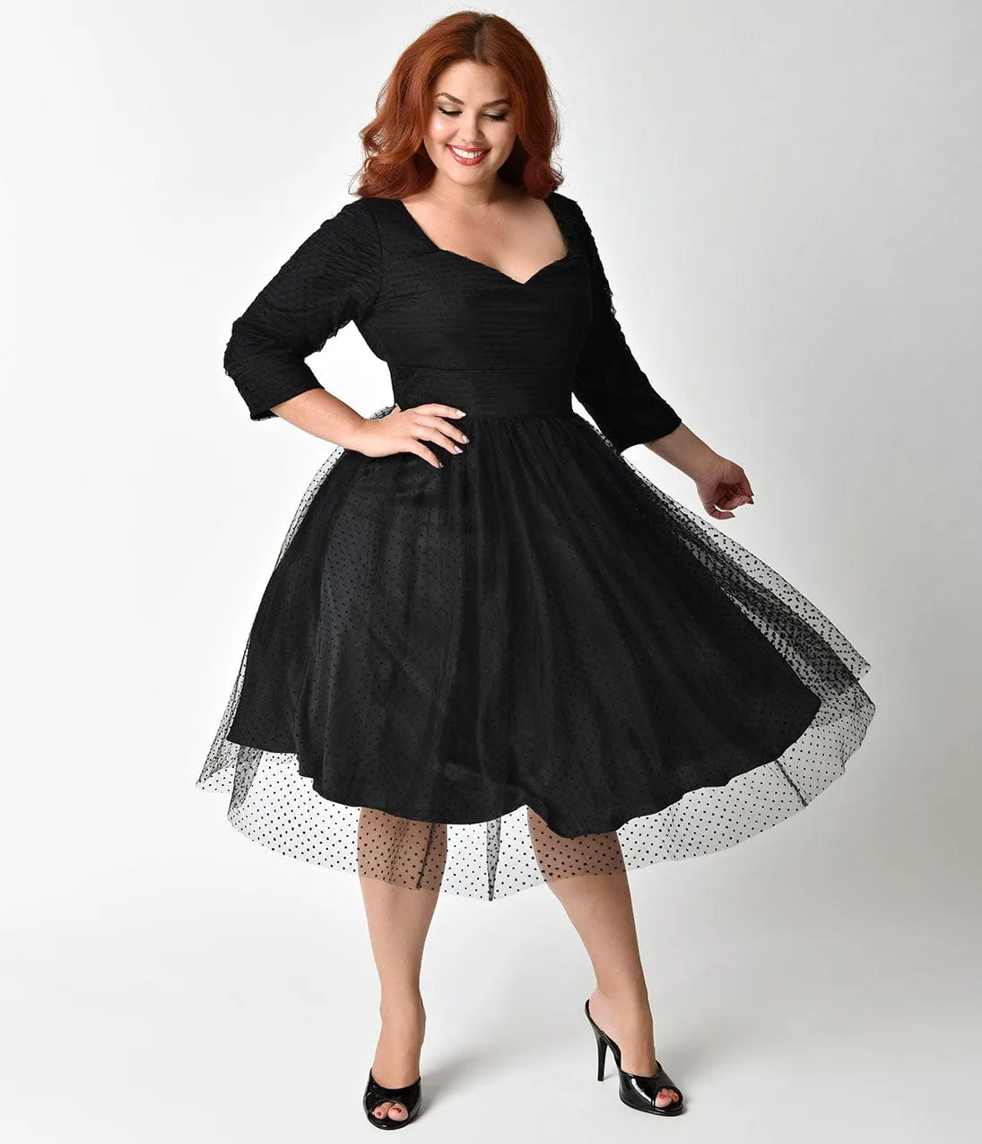 Unique Vintage Plus Size 1950s Style Black Swiss Dot Half Sleeve Elson Mesh Dress sold by Unique Vintage product image thumbnail 4