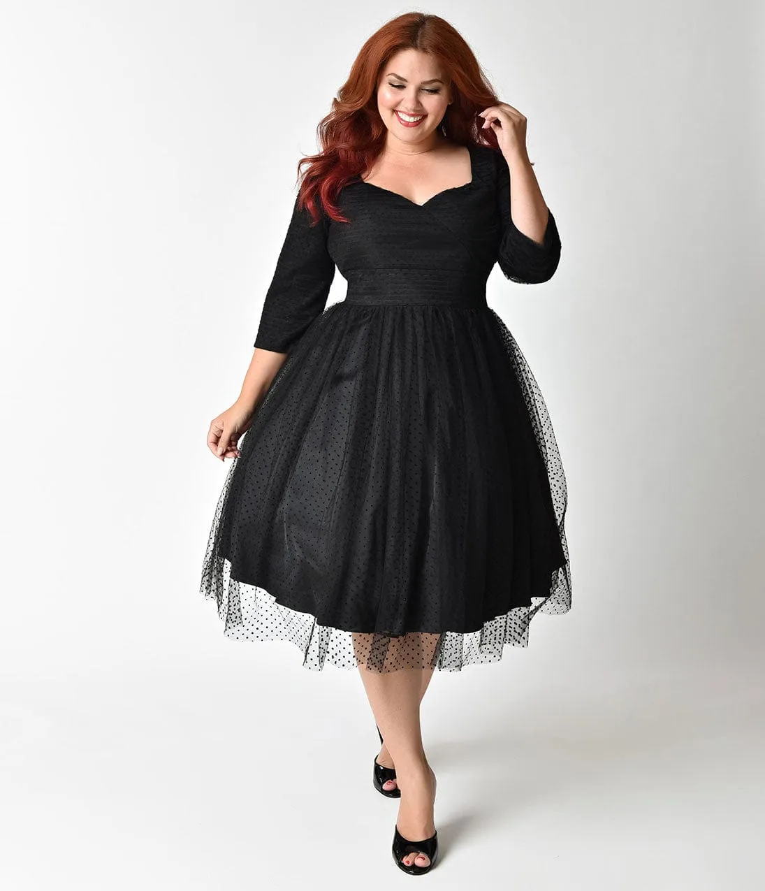 Unique Vintage Plus Size 1950s Style Black Swiss Dot Half Sleeve Elson Mesh Dress sold by Unique Vintage product image thumbnail 5