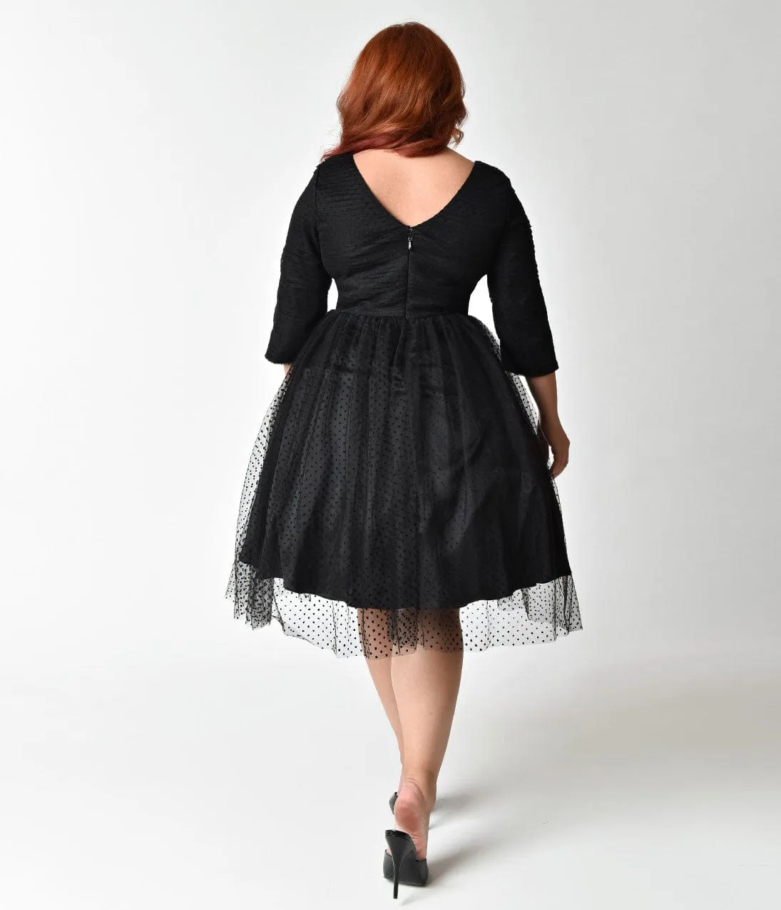 Unique Vintage Plus Size 1950s Style Black Swiss Dot Half Sleeve Elson Mesh Dress sold by Unique Vintage product image thumbnail 2