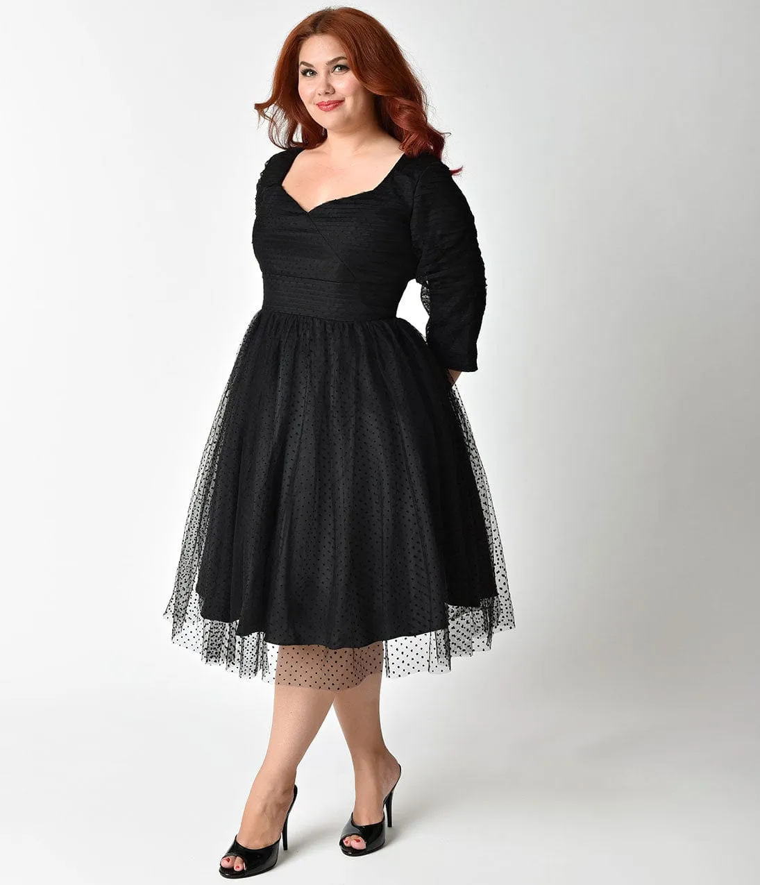 Unique Vintage Plus Size 1950s Style Black Swiss Dot Half Sleeve Elson Mesh Dress sold by Unique Vintage product image thumbnail 3