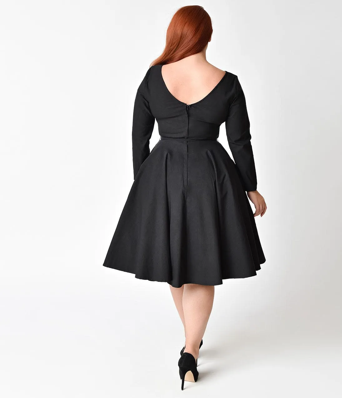 Unique Vintage Plus Size 1950s Black Stretch Long Sleeve Maude Swing Dress sold by Unique Vintage product image thumbnail 2