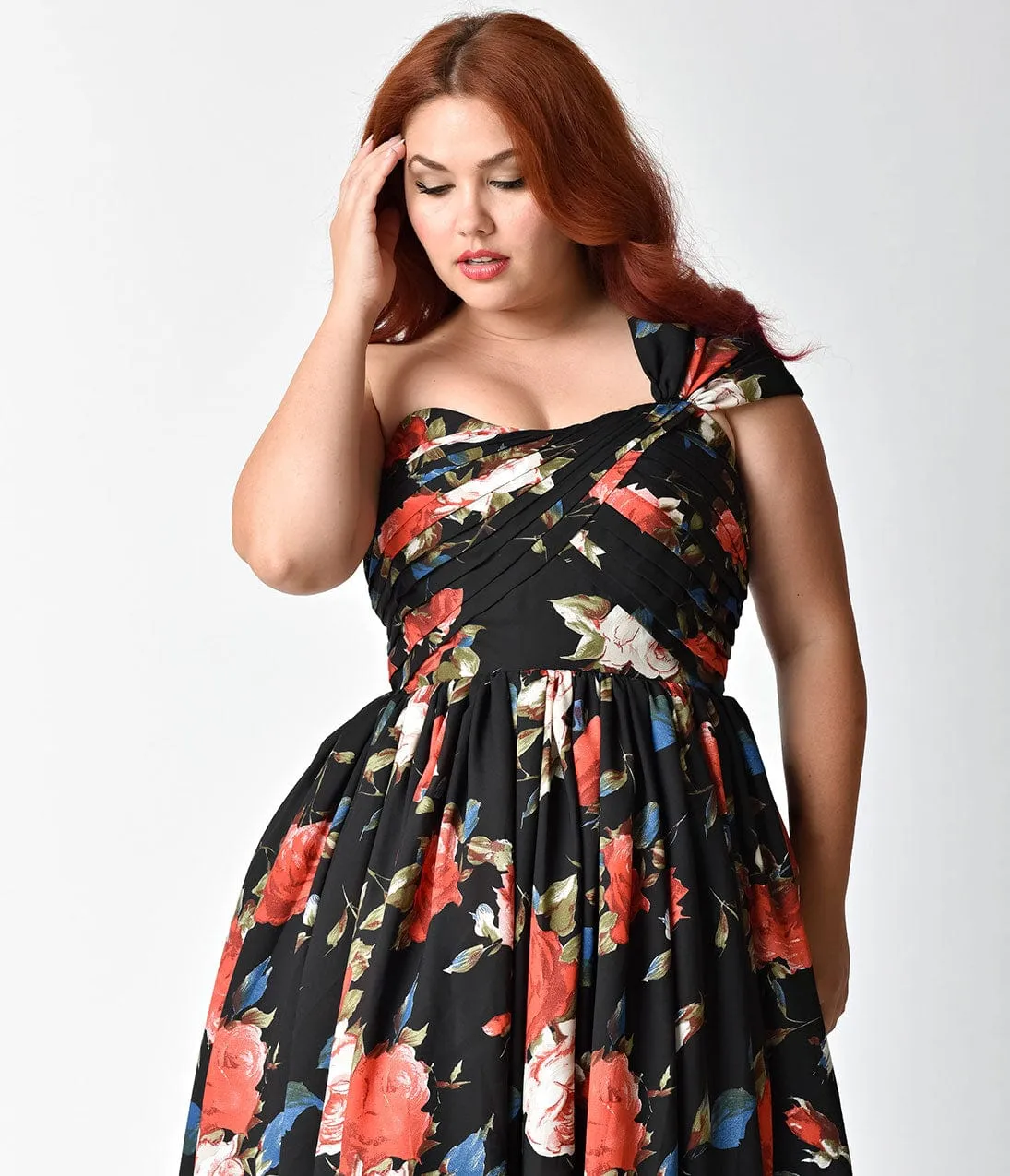 Unique Vintage Plus Size Black Floral Charisse One Shoulder Dress sold by Unique Vintage product image thumbnail 4