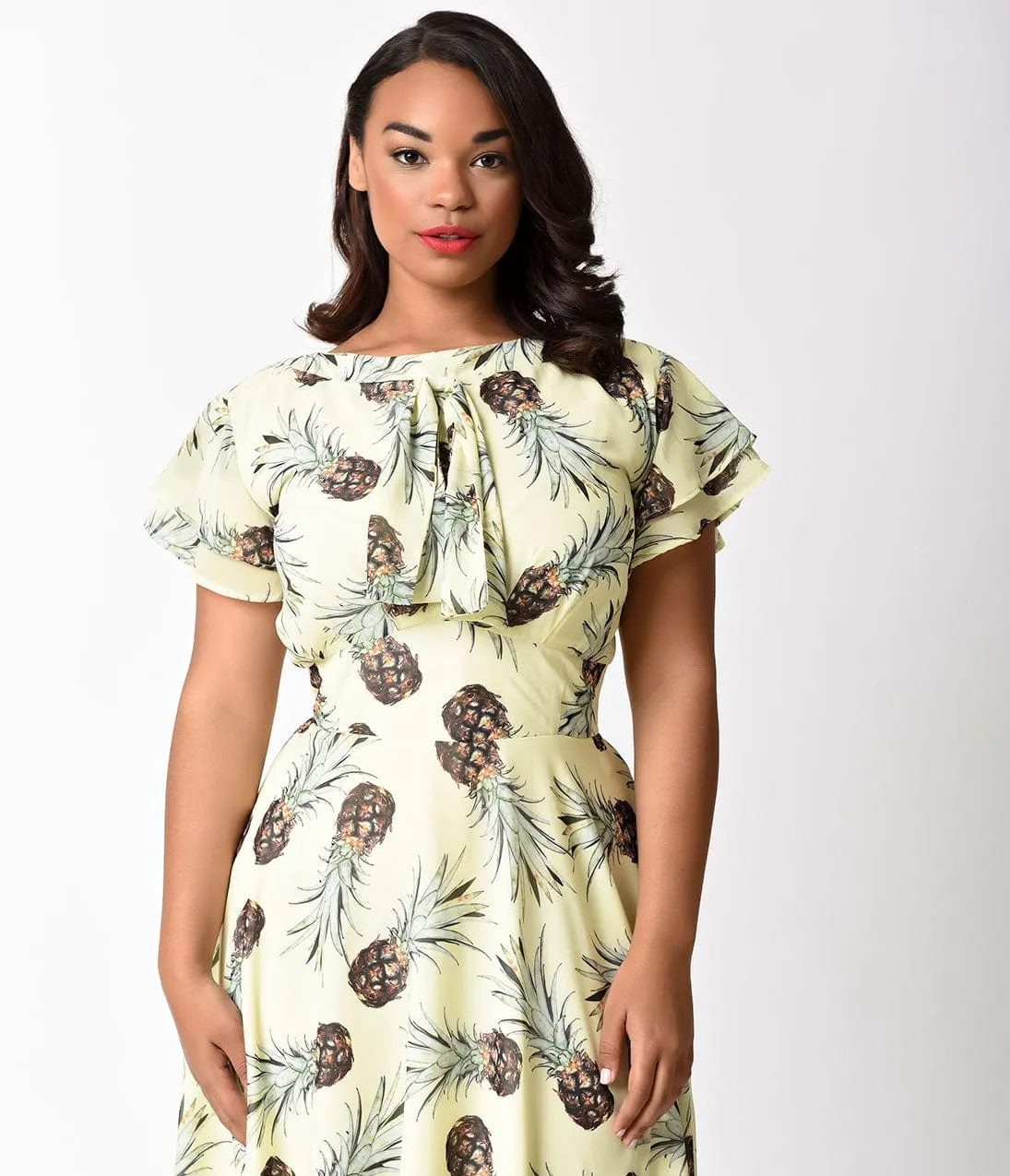 Unique Vintage Plus Size 1940s Yellow Pineapple Print Cap Sleeve Dixon Day Dress sold by Unique Vintage product image thumbnail 4