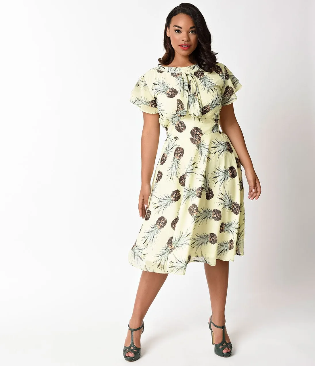 Unique Vintage Plus Size 1940s Yellow Pineapple Print Cap Sleeve Dixon Day Dress sold by Unique Vintage product image thumbnail 5
