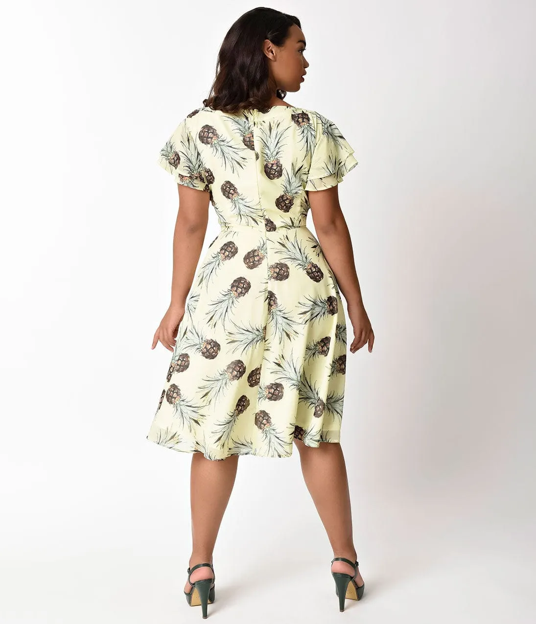 Unique Vintage Plus Size 1940s Yellow Pineapple Print Cap Sleeve Dixon Day Dress sold by Unique Vintage product image thumbnail 2
