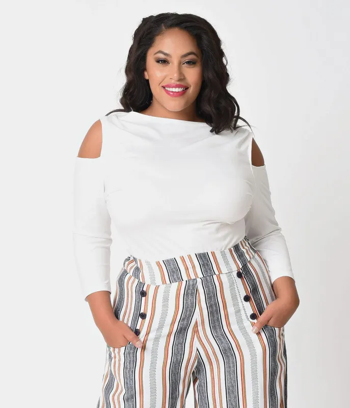 Unique Vintage Plus Size Ivory Cold Shoulder Stretch Knit Jagger Top sold by Unique Vintage