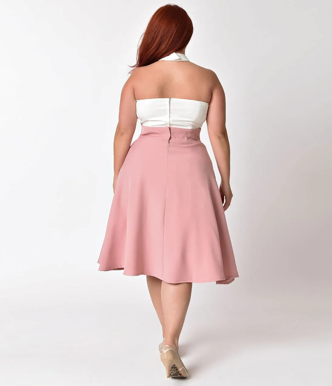 Unique Vintage Plus Size Retro Style Rose Pink High Waist Vivien Swing Skirt sold by Unique Vintage product image thumbnail 2