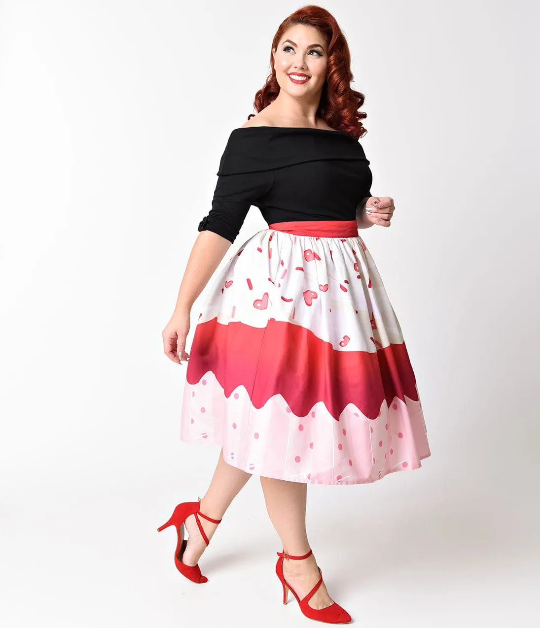 Unique Vintage Plus Size 1950s Red Velvet Cupcake High Waist Circle Swing Skirt sold by Unique Vintage product image thumbnail 3