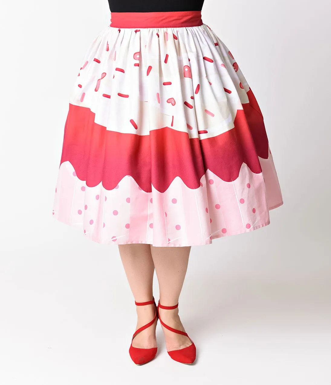 Unique Vintage Plus Size 1950s Red Velvet Cupcake High Waist Circle Swing Skirt sold by Unique Vintage product image thumbnail 5
