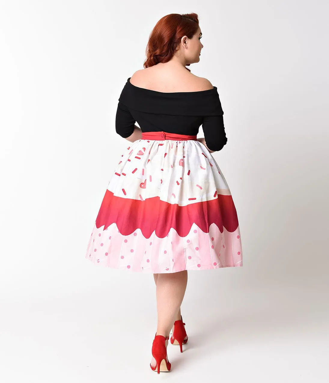 Unique Vintage Plus Size 1950s Red Velvet Cupcake High Waist Circle Swing Skirt sold by Unique Vintage product image thumbnail 2