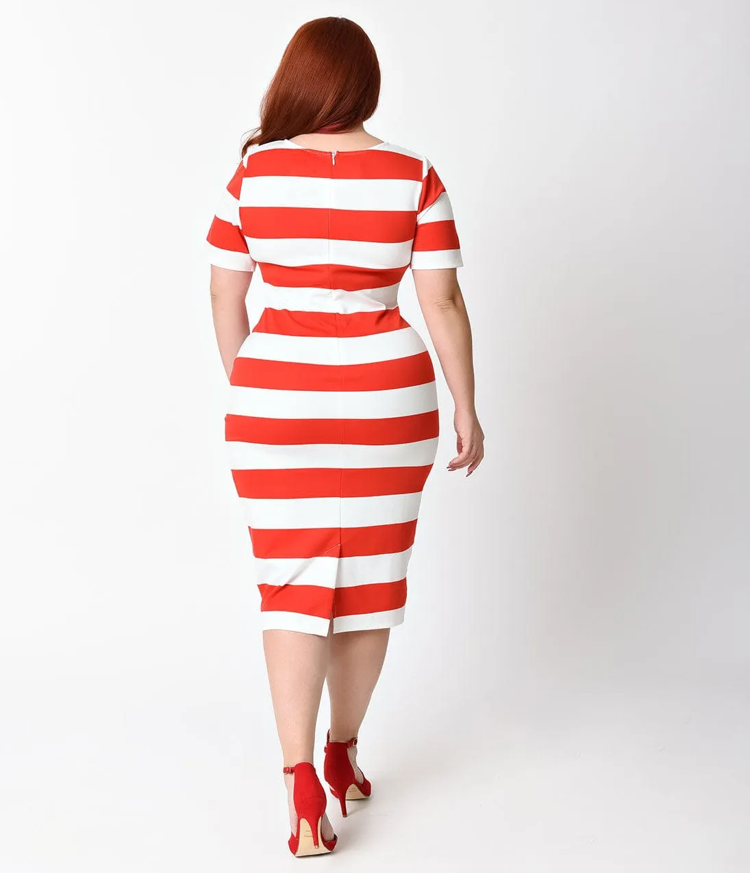 Unique Vintage Plus Size Red & White Stripe Presley Wiggle Dress sold by Unique Vintage product image thumbnail 2