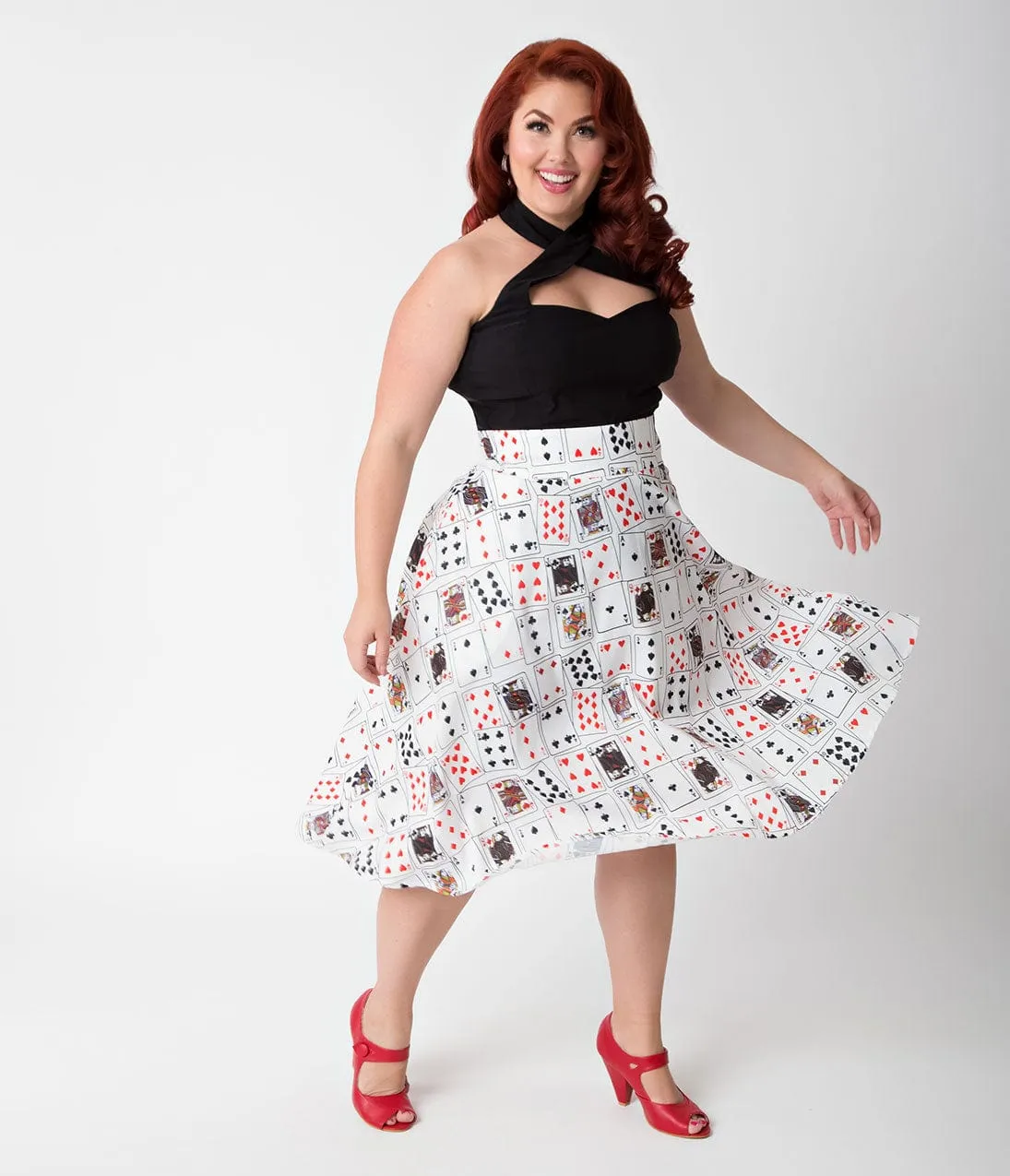 Unique Vintage Plus Size 1950s White & Playing Cards Vivien Swing Skirt sold by Unique Vintage product image thumbnail 5