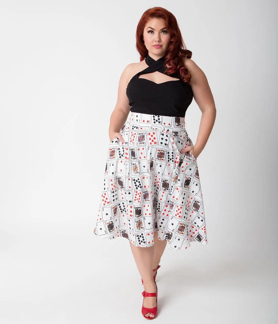 Unique Vintage Plus Size 1950s White & Playing Cards Vivien Swing Skirt sold by Unique Vintage product image thumbnail 3