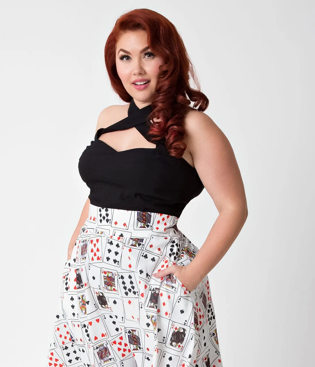 Unique Vintage Plus Size 1950s White & Playing Cards Vivien Swing Skirt sold by Unique Vintage product image thumbnail 4
