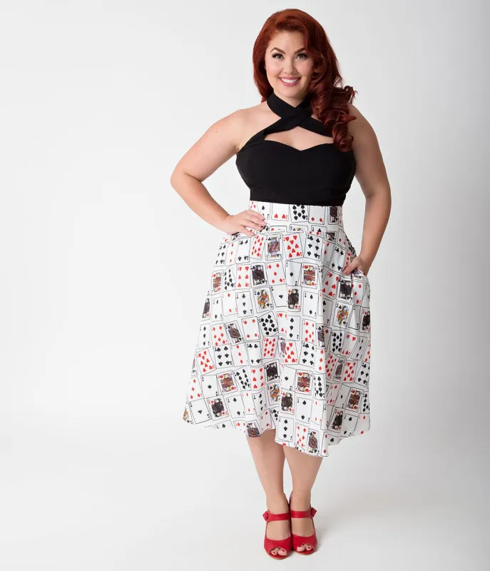 Unique Vintage Plus Size 1950s White & Playing Cards Vivien Swing Skirt made by Unique Vintage