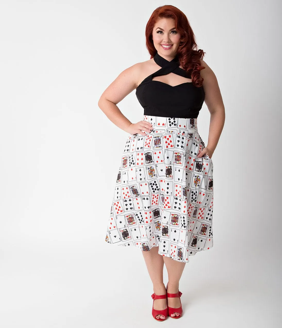 Unique Vintage Plus Size 1950s White & Playing Cards Vivien Swing Skirt sold by Unique Vintage