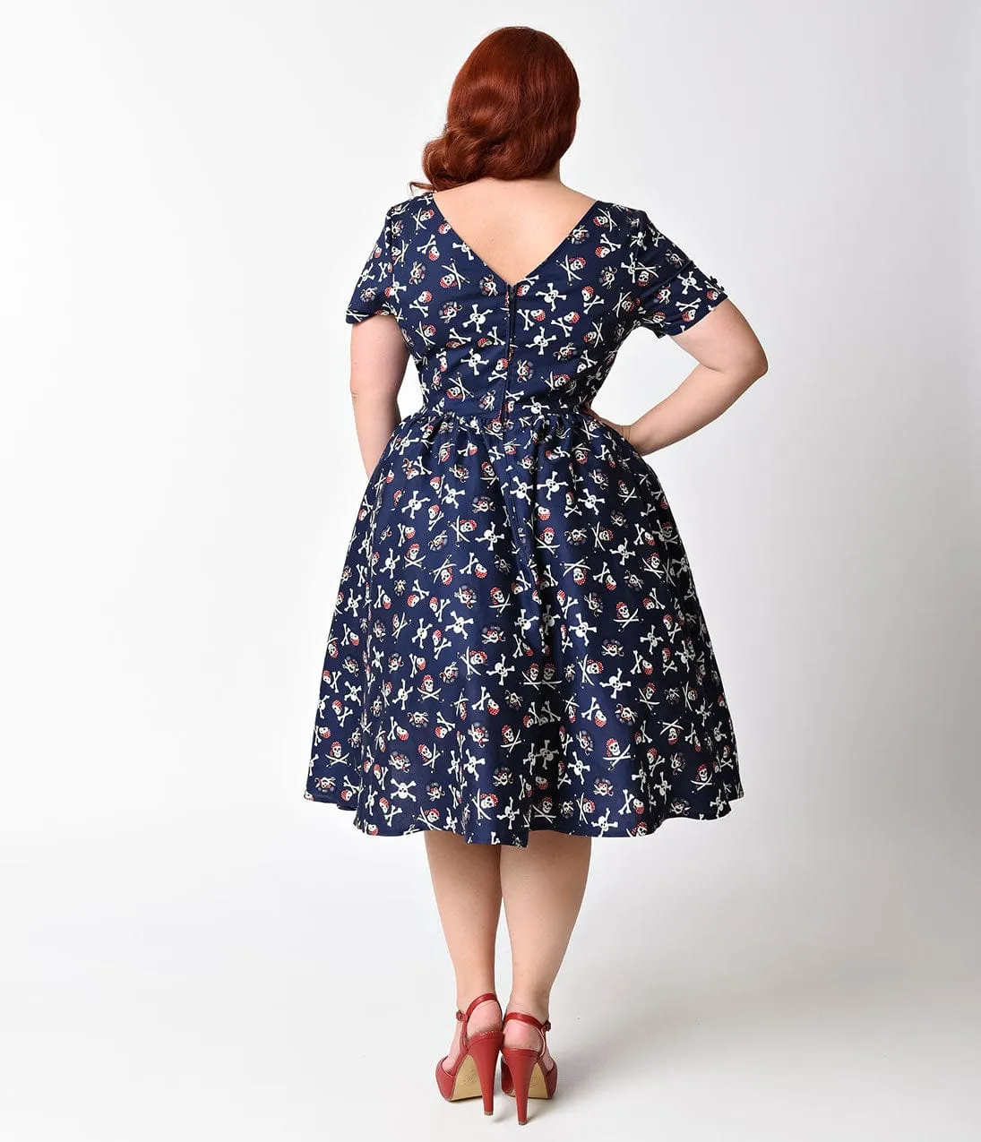 Unique Vintage Plus Size 1950s Style Navy Blue Dread Pirate Short Sleeve Draper Swing Dress sold by Unique Vintage product image thumbnail 2