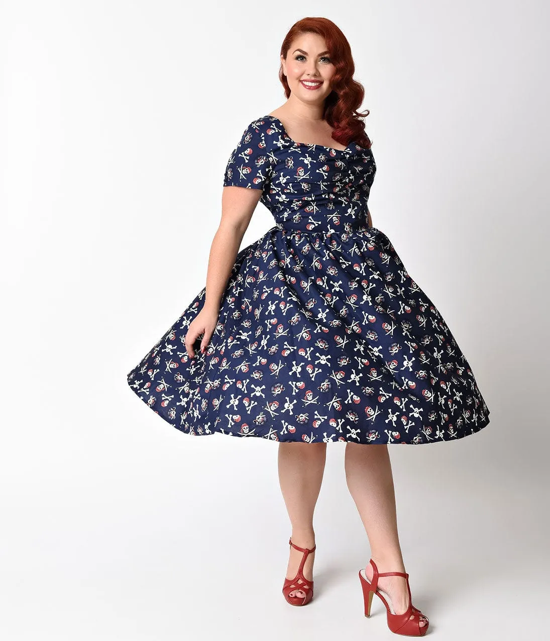 Unique Vintage Plus Size 1950s Style Navy Blue Dread Pirate Short Sleeve Draper Swing Dress sold by Unique Vintage product image thumbnail 4