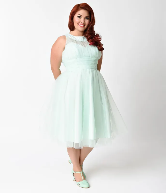 Unique Vintage Plus Size 1950s Style Mint Halter Roosevelt Swing Dress sold by Unique Vintage