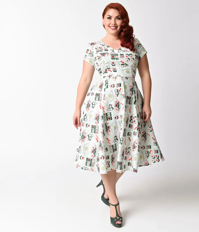 Unique Vintage Plus Size Mint & Sushi Short Sleeve Phoebe Swing Dress made by Unique Vintage