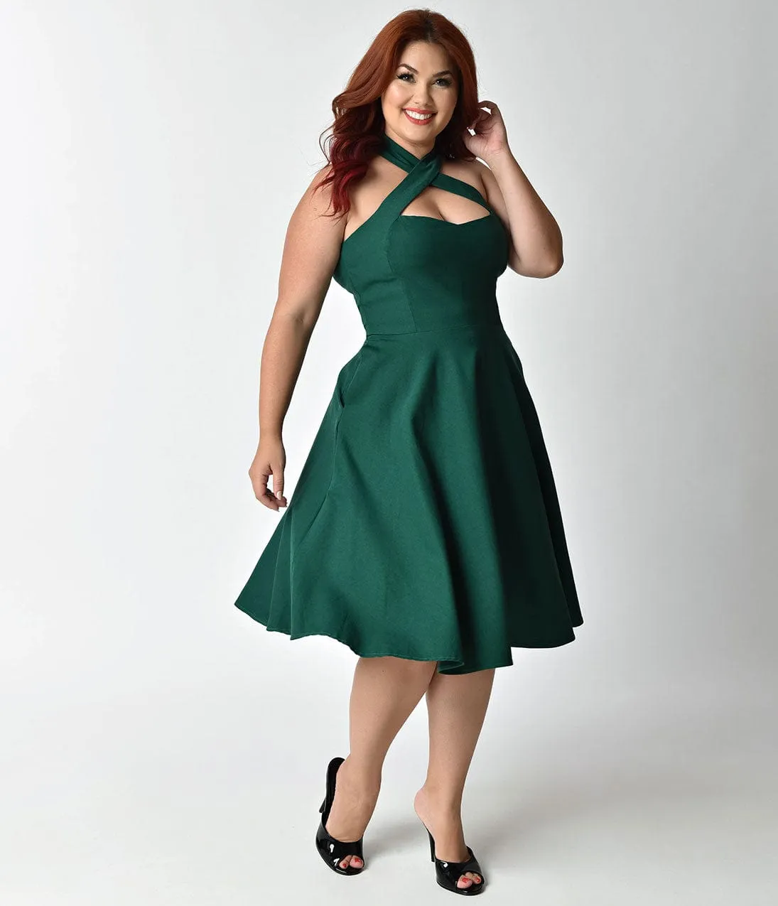 Unique Vintage Plus Size Emerald Green Cross Halter Rita Flare Dress sold by Unique Vintage product image thumbnail 5