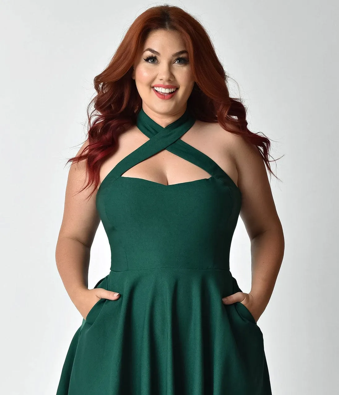 Unique Vintage Plus Size Emerald Green Cross Halter Rita Flare Dress sold by Unique Vintage product image thumbnail 4