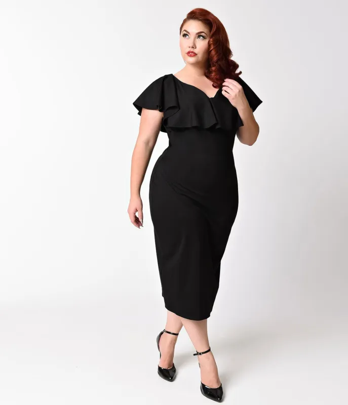 Unique Vintage Plus Size Black Knit Draped Sophia Wiggle Dress made by Unique Vintage