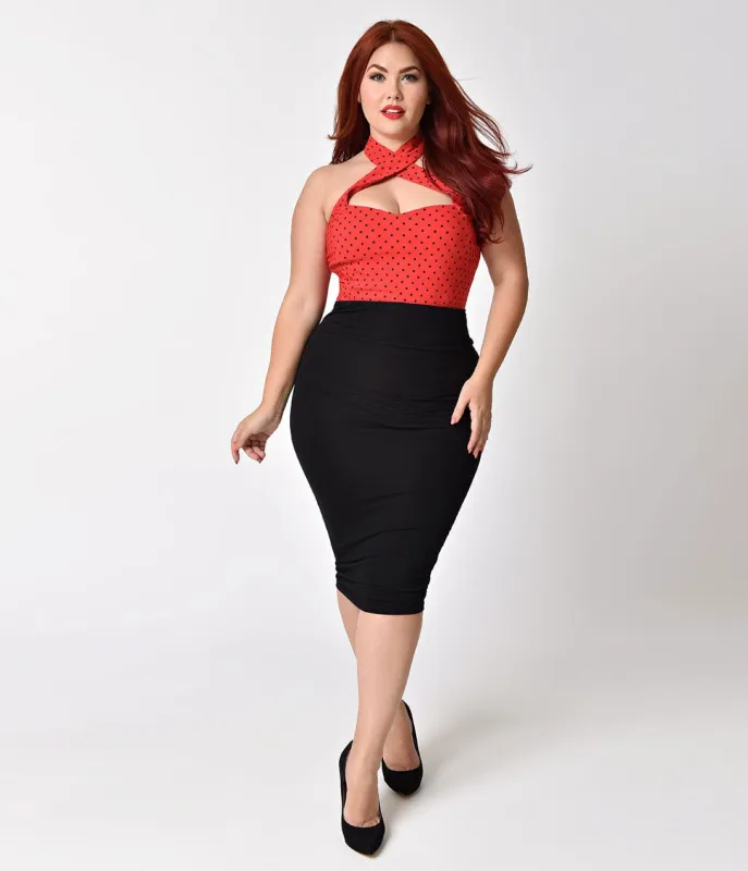 Unique Vintage Plus Size 1950s Black High Waist Katharine Knit Wiggle Skirt made by Unique Vintage
