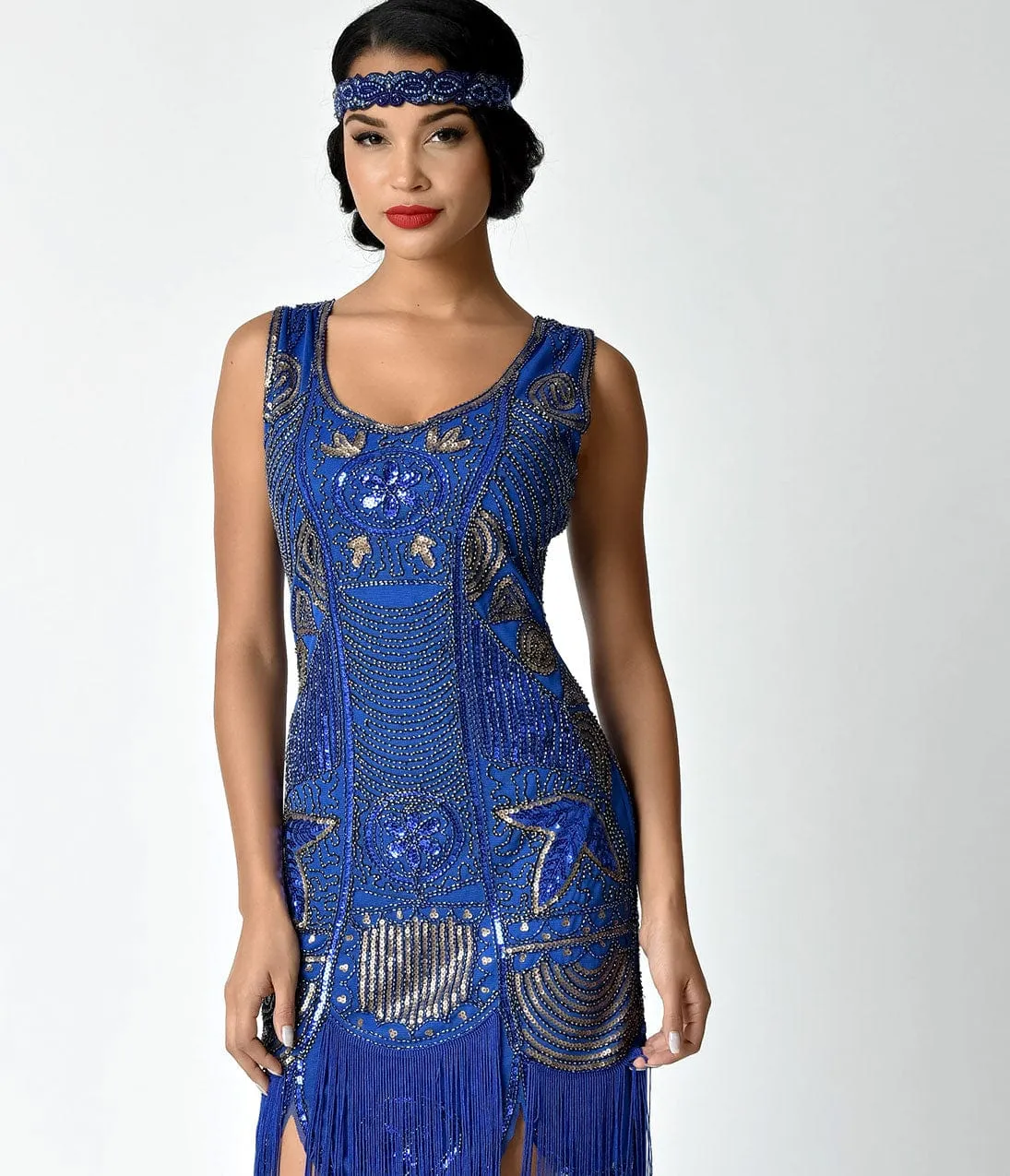 Unique Vintage 1920s Deco Royal Blue Beaded Fringe Camille Flapper Dress sold by Unique Vintage product image thumbnail 5